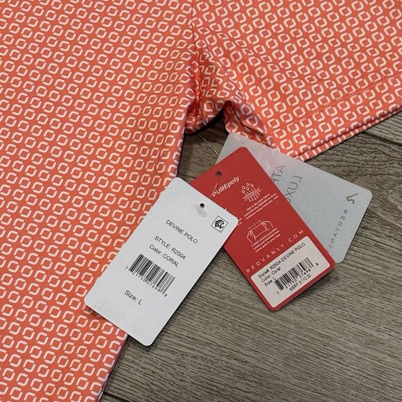 Redvanly Divine Golf Polo Shirt Coral Mens Large New All Over Print Pattern - Picture 3 of 6
